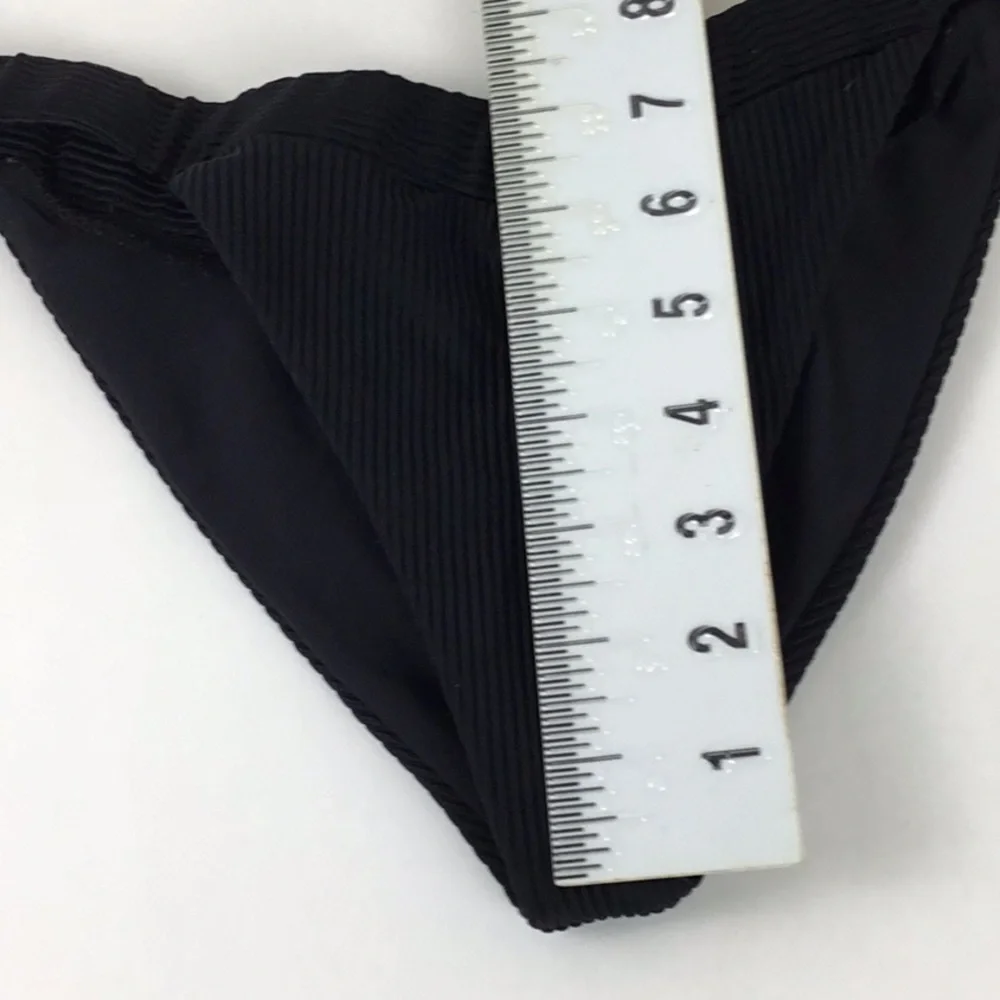 Frankies Bikinis Black Ribbed Bikini Bottom NWOT